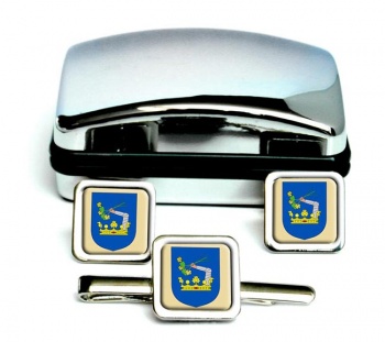 Somogy County Square Cufflink and Tie Clip Set