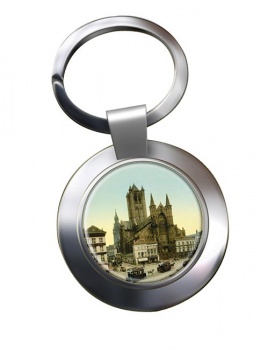 St. Nicholas' Church Ghent (Gand) Belgium Chrome Key Ring