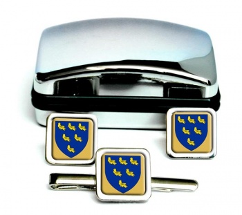 Sussex (England) Square Cufflink and Tie Clip Set