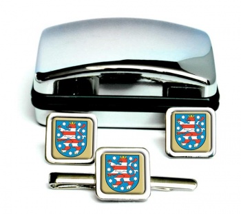 Thuringen (Germany) Square Cufflink and Tie Clip Set
