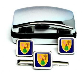 Turks and Caicos Islands Square Cufflink and Tie Clip Set