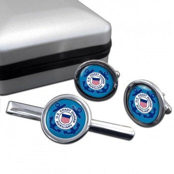 United States Coast Guard Auxiliary Round Cufflink and Tie Clip Set