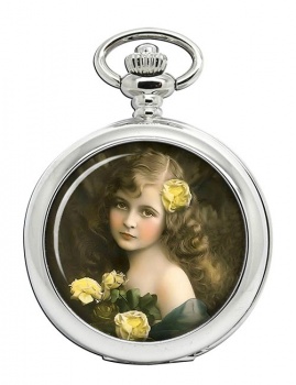 Victorian Girl with Yellow Roses Pocket Watch