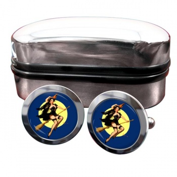 Witch's Delight Pin-up Girl Round Cufflinks