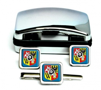 Wrocaw (Poland) Square Cufflink and Tie Clip Set