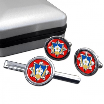 West Yorkshire Fire and Rescue Round Cufflink and Tie Clip Set