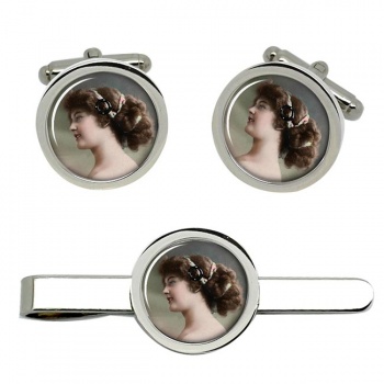 Young Edwardian Lady Cufflink and Tie Clip Set