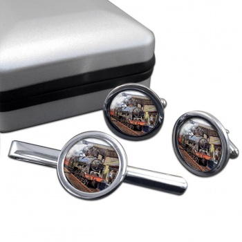 Steam Train (LMS Royal Scot Class 46108 Seaforth Highlander) Cufflink and Tie Clip Set