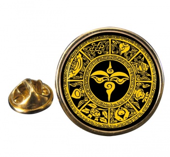 Ashtamangala 8 Auspicious Symbols Round Pin Badge