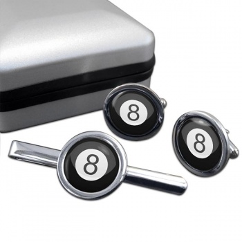 8 Ball Pool Round Cufflink and Tie Clip Set