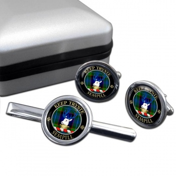 Sempill Scottish Clan Round Cufflink and Tie Clip Set