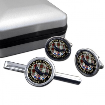 Abernethy Scottish Clan Round Cufflink and Tie Clip Set