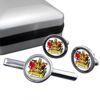 Aberystwyth Round Cufflink and Tie Clip Set