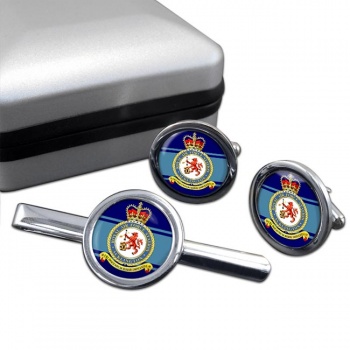 RAF Station Acklington Round Cufflink and Tie Clip Set