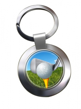 Golf Addressing the ball Chrome Key Ring
