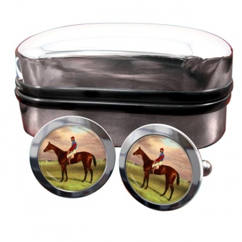 Bay Filly Agility by H. Hall Round Cufflinks