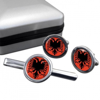 Albania Round Cufflink and Tie Clip Set