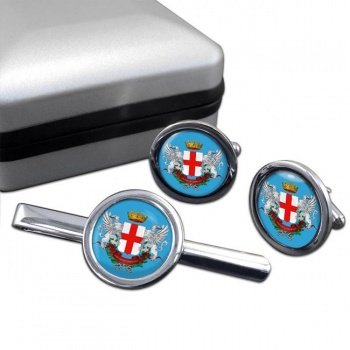 Alessandria (Italy) Round Cufflink and Tie Clip Set