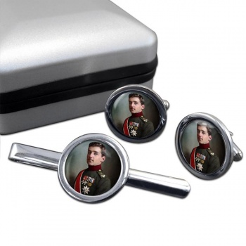 Alexander I of Yugoslavia Round Cufflink and Tie Clip Set