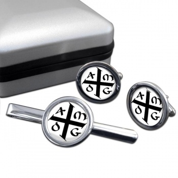 AMDG ad majorem Dei gloriam Round Cufflink and Tie Clip Set