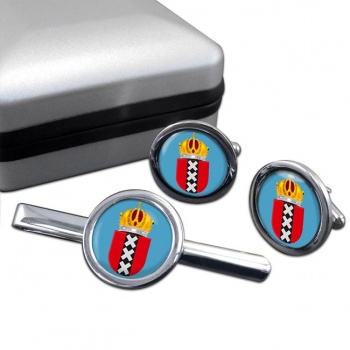 Amsterdam (Netherlands) Round Cufflink and Tie Clip Set