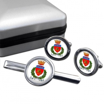 Ancona (Italy) Round Cufflink and Tie Clip Set