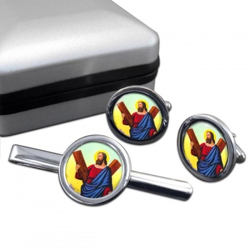 St. Andrew the Apostle Round Cufflink and Tie Clip Set