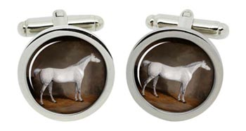 A Grey Horse in a Stable by William Burraud Cufflinks in Chrome Box