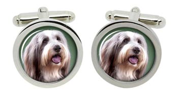 Bearded Collie Cufflinks in Chrome Box