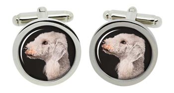 Bedlington Terrier Cufflinks in Chrome Box