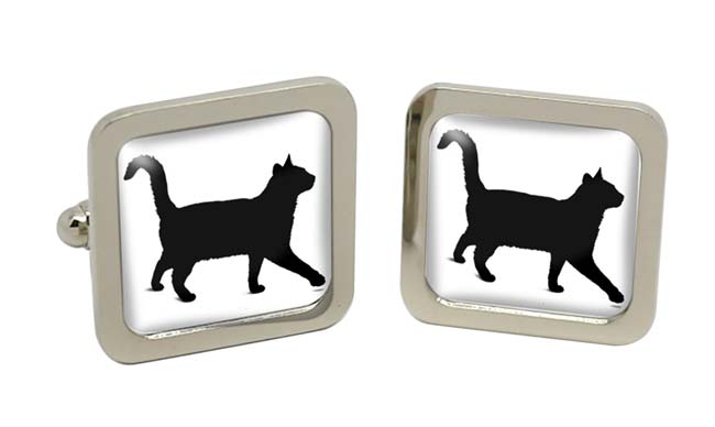 Black Cat Square Cufflinks in Chrome Box