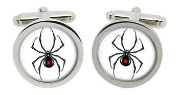 Black Widow Spider Cufflinks in Chrome Box