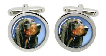 Black and Tan Coonhound Cufflinks in Chrome Box