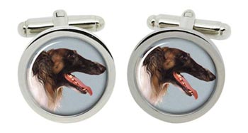 Borzoi (Russian Wolfhound) Cufflinks in Chrome Box