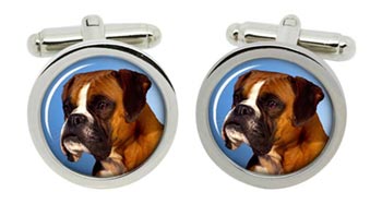 Boxer Dog Cufflinks in Chrome Box