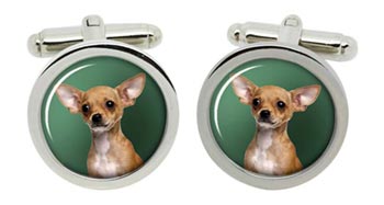 Chihuahua Dog Cufflinks in Chrome Box