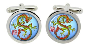 Chinese Dragon Cufflinks in Chrome Box