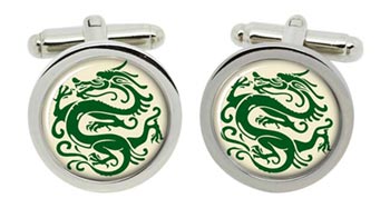Chinese Dragon Stencil Cufflinks in Chrome Box