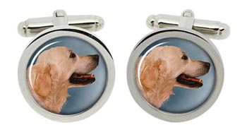 Golden Retriever Cufflinks in Chrome Box