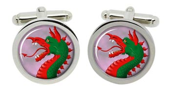 Heraldic Dragon's Head Cufflinks in Chrome Box