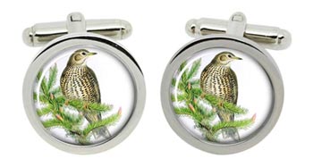 Mistle Thrush Cufflinks in Chrome Box