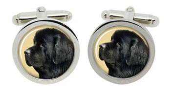 Newfoundland Dog Cufflinks in Chrome Box