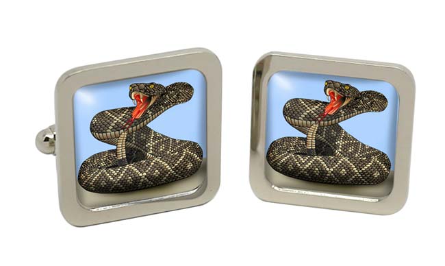 Rattlesnake Square Cufflinks in Chrome Box