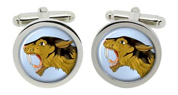 Sabre Toothed Tiger Cufflinks in Chrome Box
