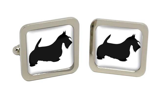 Scottish Terrier Silhouette Square Cufflinks in Chrome Box