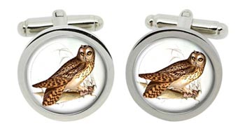 Short-eared Owl Cufflinks in Chrome Box