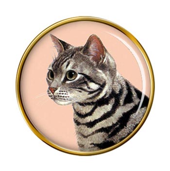 Shorthaired Tabby Cat Portrait Pin Badge