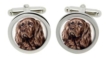 Sussex Spaniel Cufflinks in Chrome Box