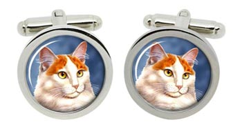Turkish Van Cat Cufflinks in Chrome Box