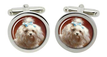 Maltese Terrier by Carl Reichert Cufflinks in Chrome Box
